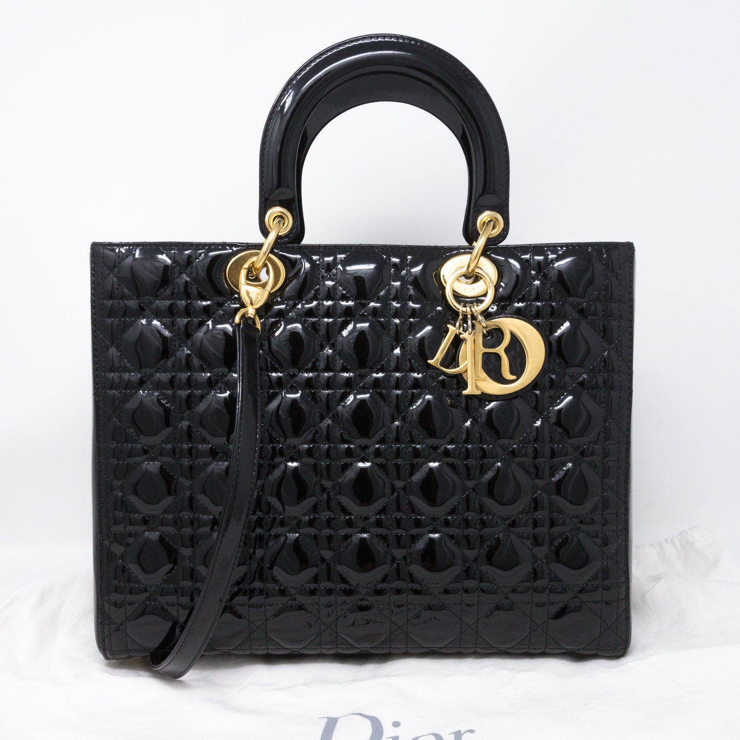 Lady Dior Large Black Patent Leather