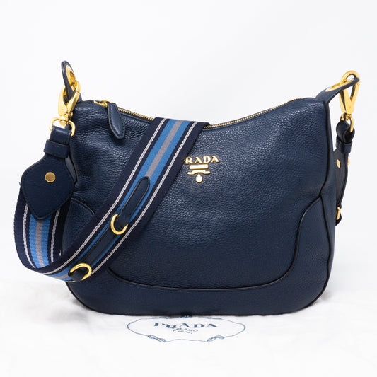 Crossbody Canvas Strap Bag Navy Leather