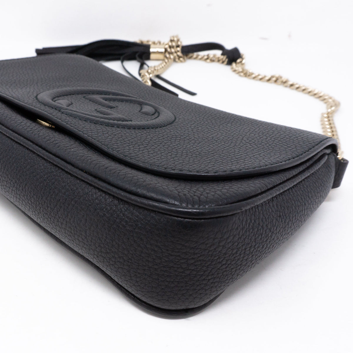 Soho Flap Chain Tassel Bag Black Leather