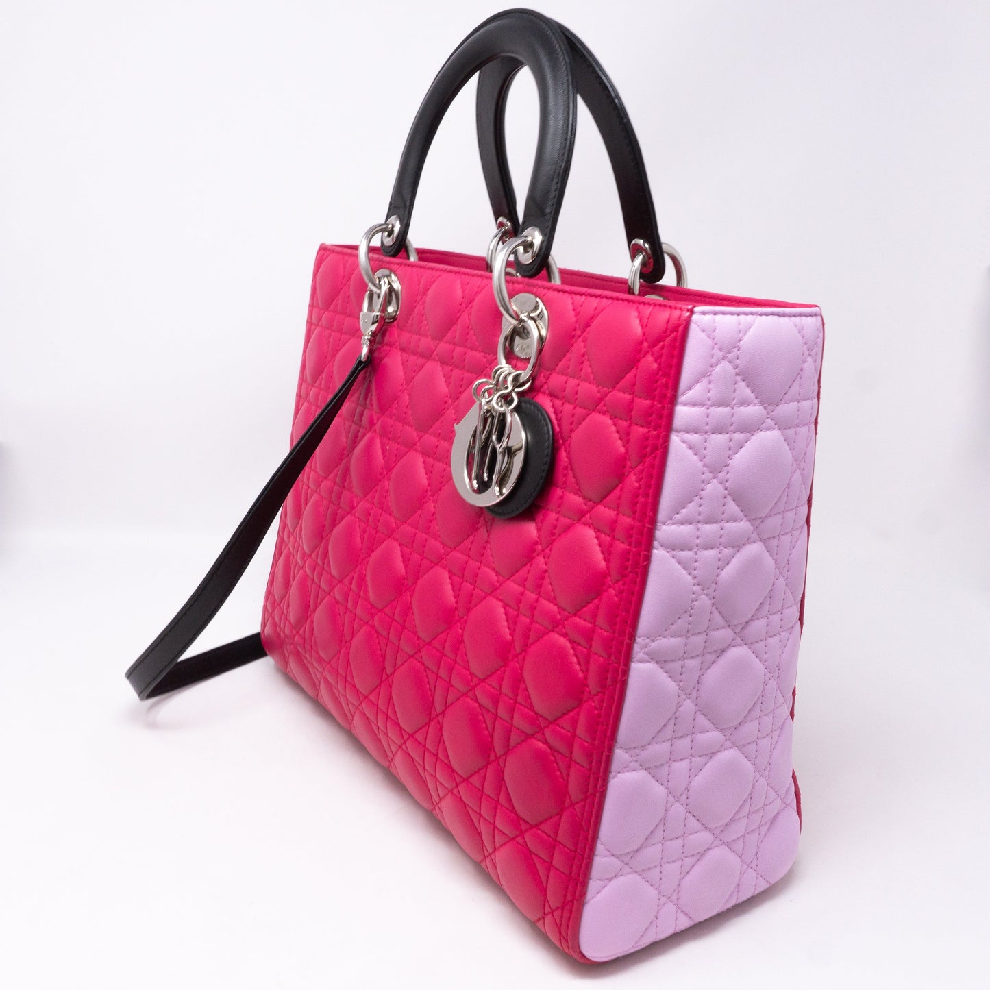 Lady Dior Large Pink Tricolor Leather