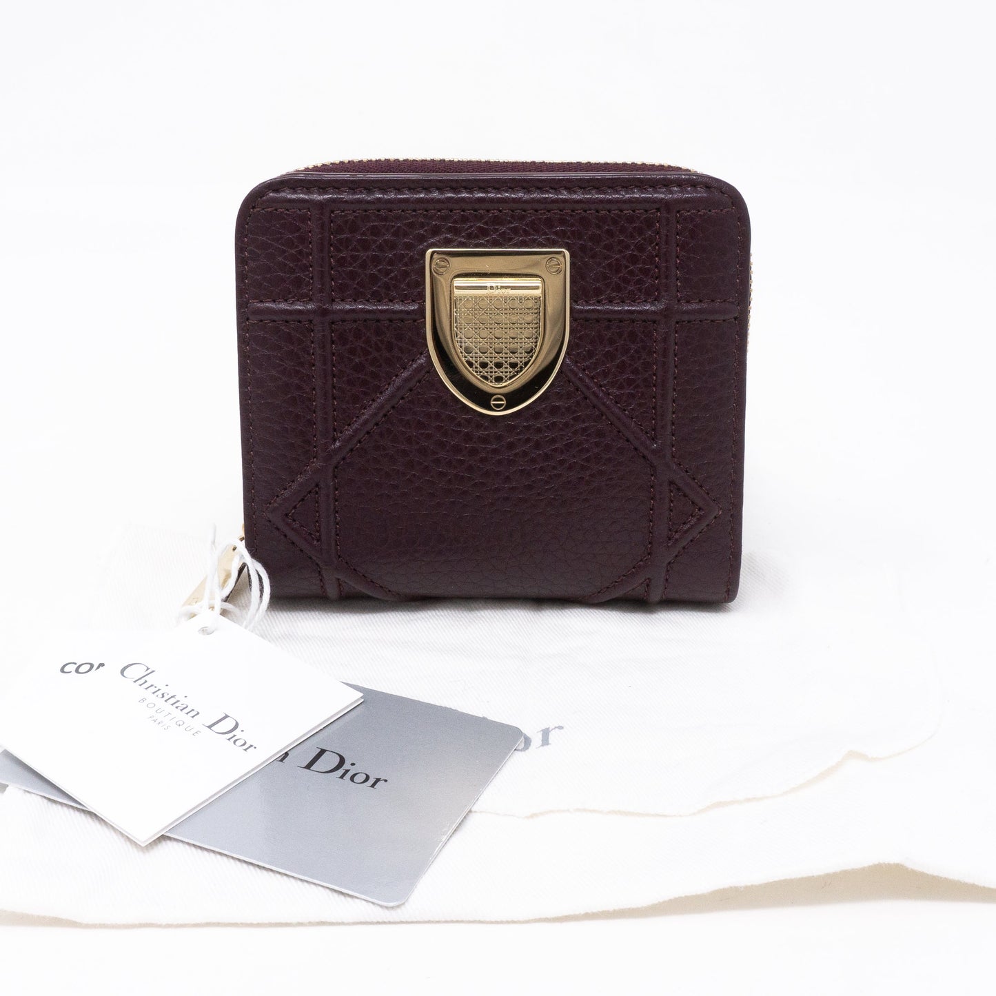 Diorama Compact Wallet Burgundy Leather