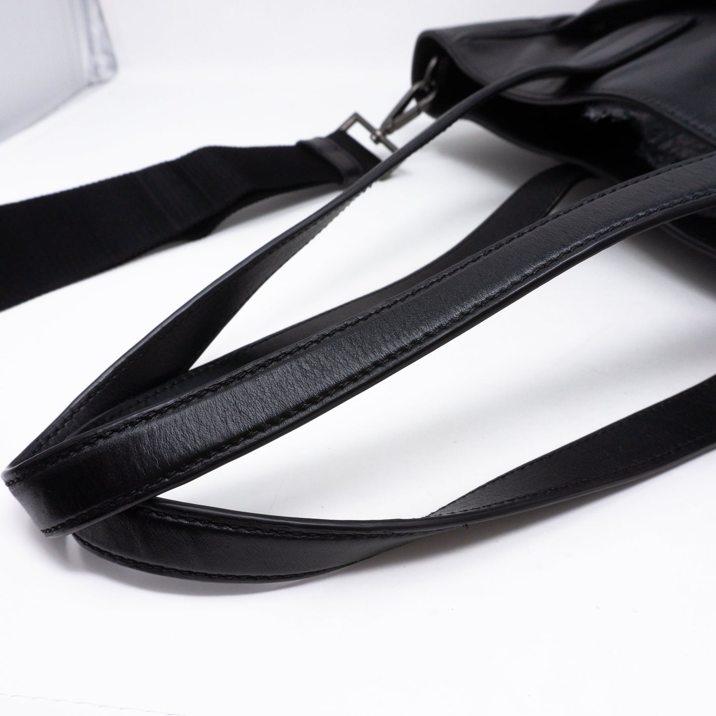 Crossbody Canvas Strap Bag Black Leather