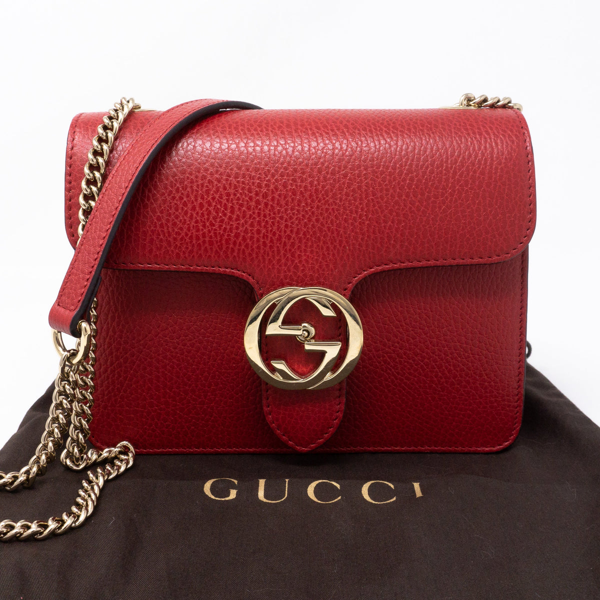 Interlocking GG Flap Small Bag Red Leather