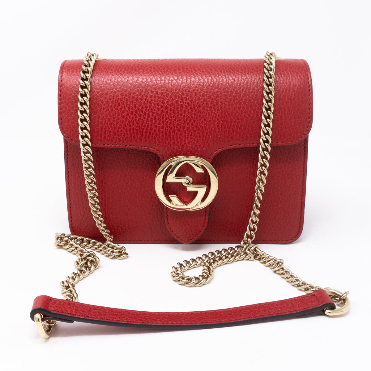 Interlocking GG Flap Small Bag Red Leather