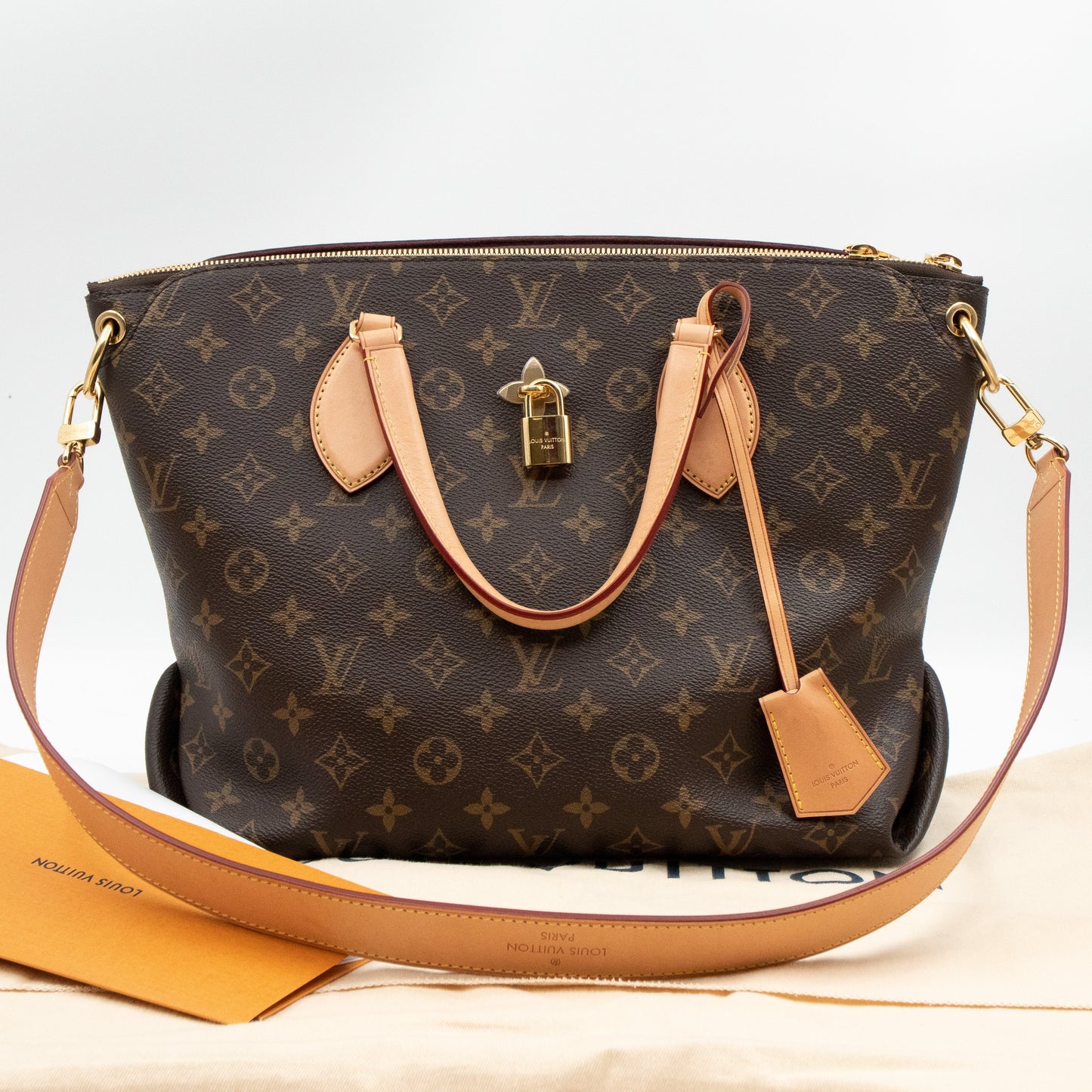 Flower Zipped Tote MM Monogram Beige