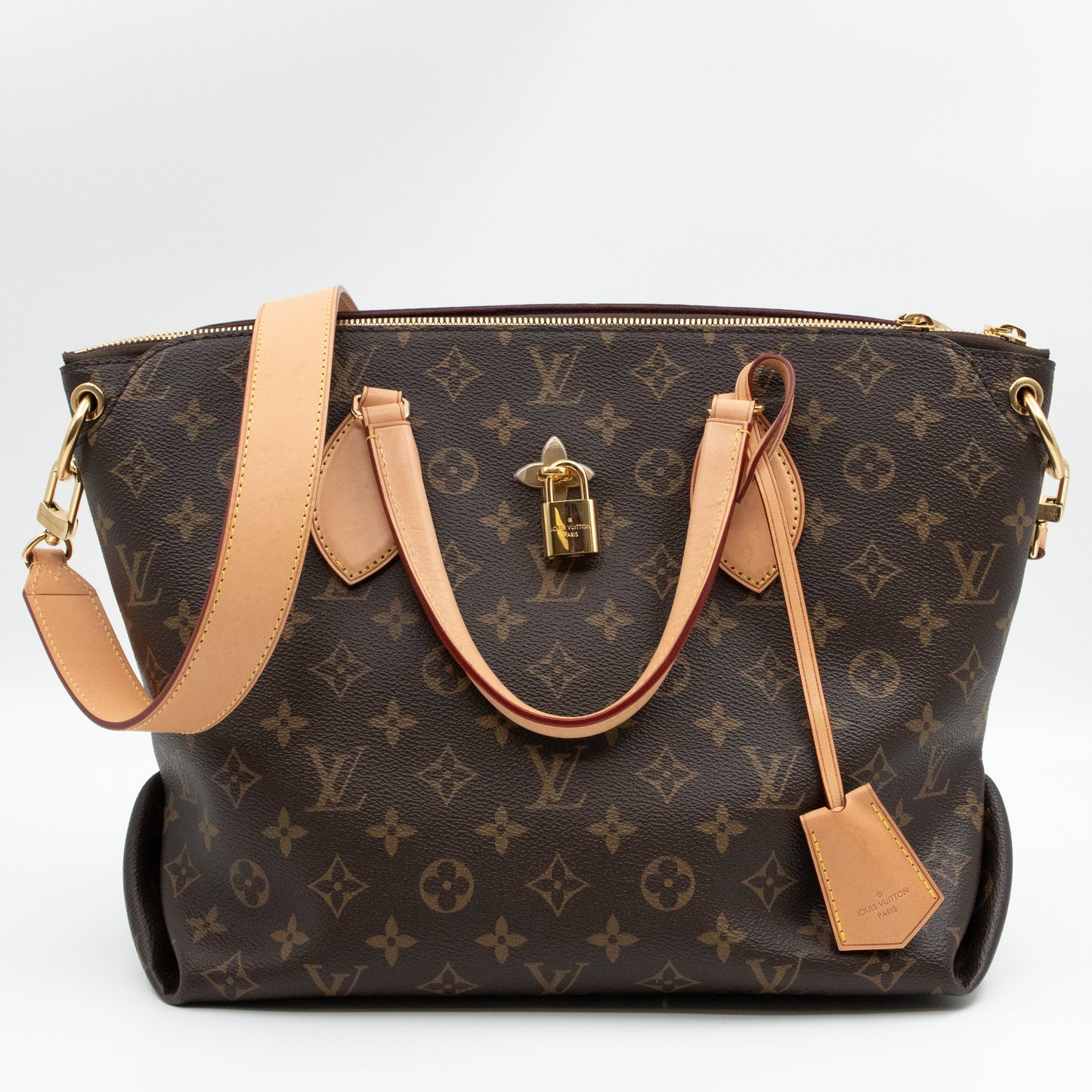 Flower Zipped Tote MM Monogram Beige