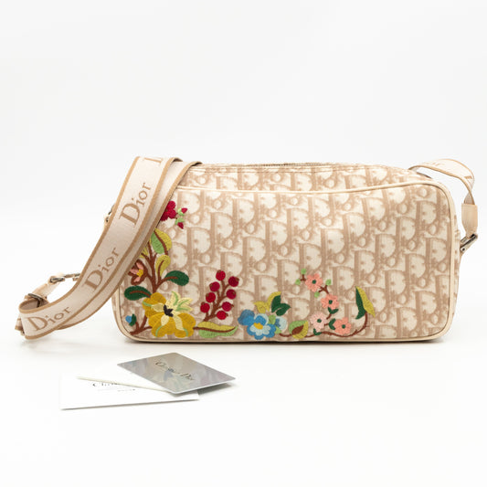 Shoulder Bag Embroidered Flowers Beige Monogram