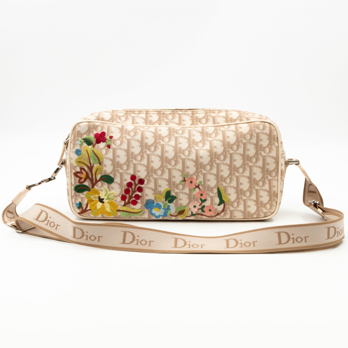 Shoulder Bag Embroidered Flowers Beige Monogram