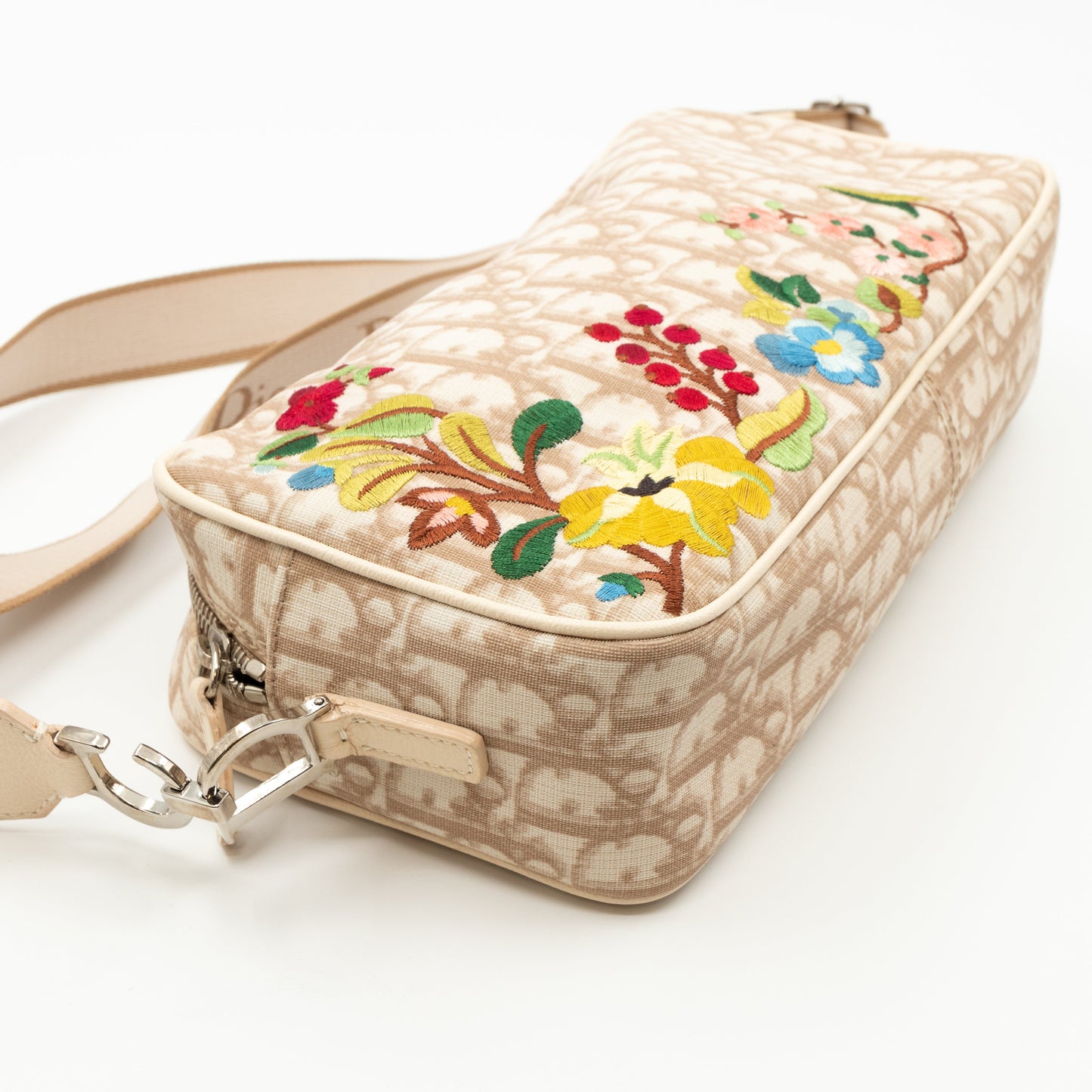 Shoulder Bag Embroidered Flowers Beige Monogram