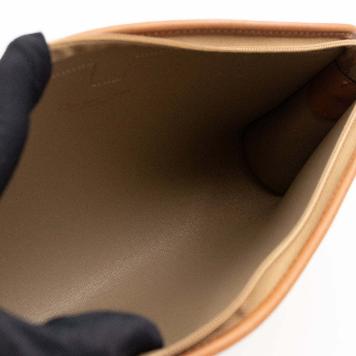 Vintage Small Cosmetic Case Honeycomb Canvas Tan Leather