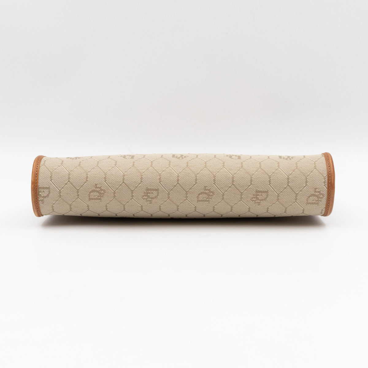 Vintage Small Cosmetic Case Honeycomb Canvas Tan Leather