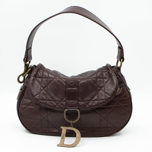 Shoulder Bag Cannage Quilted Brown Leather