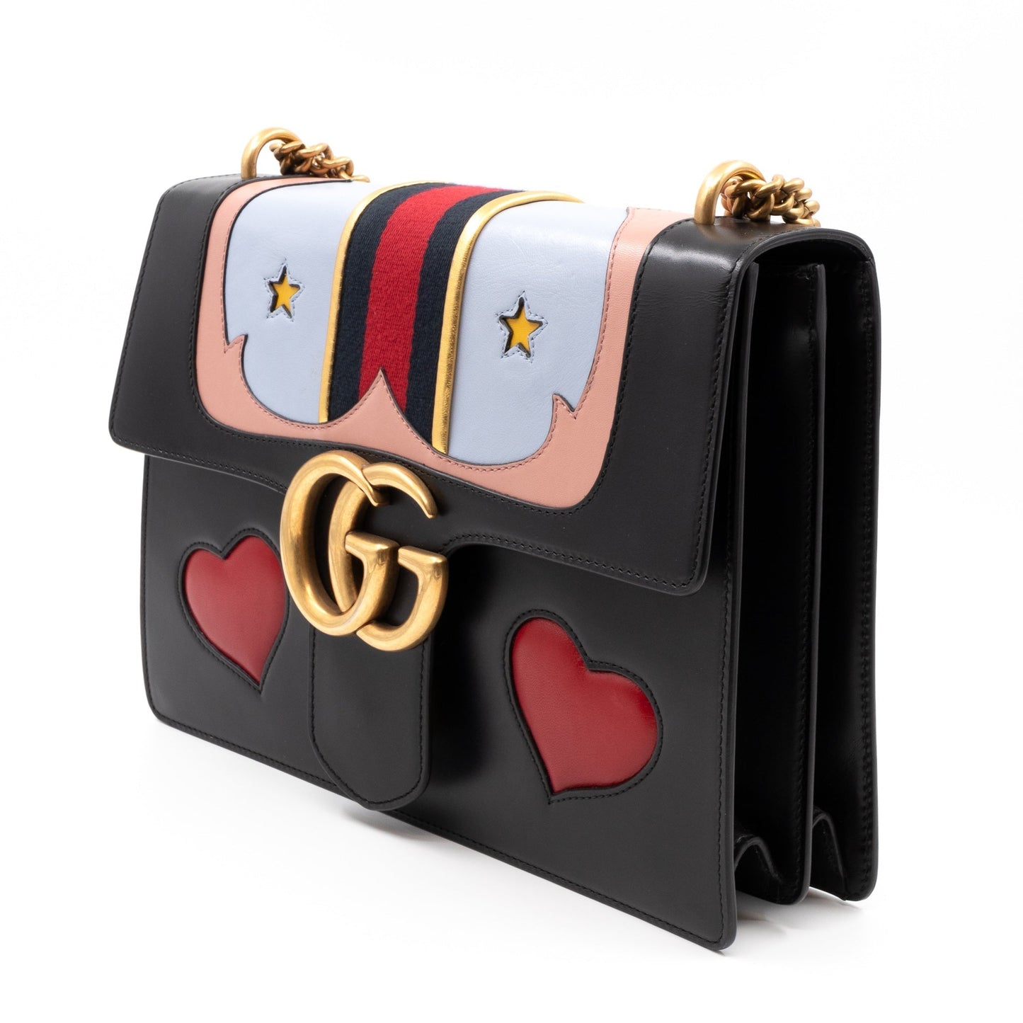 GG Marmont Heart Large Shoulder Bag Black Leather