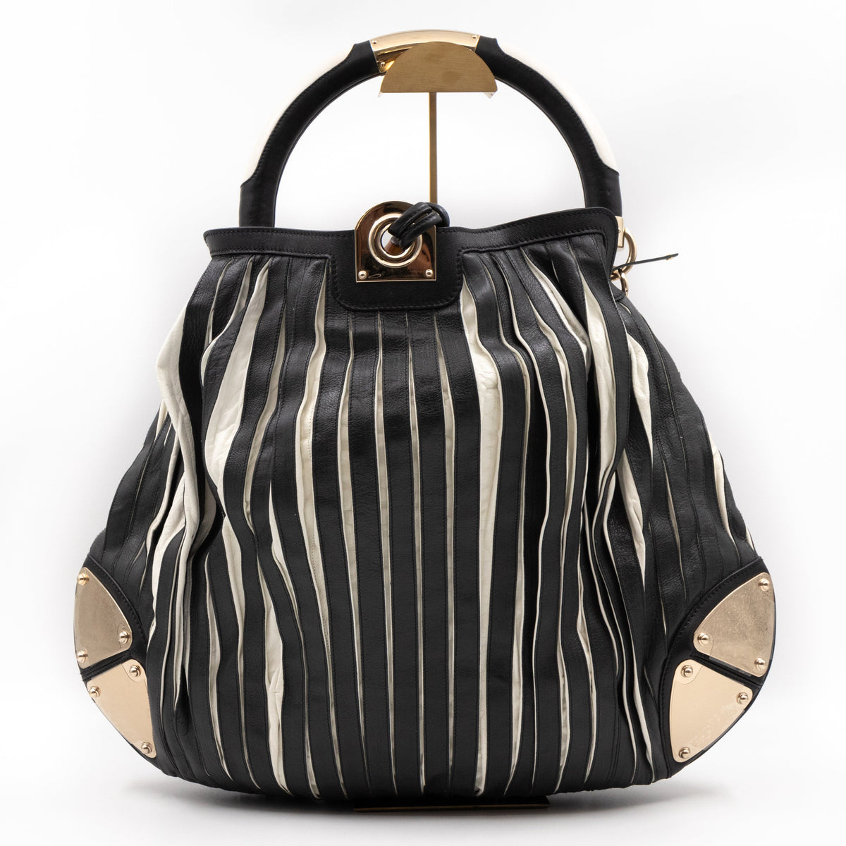 Babouska Indy Top Handle Bag Black White Leather