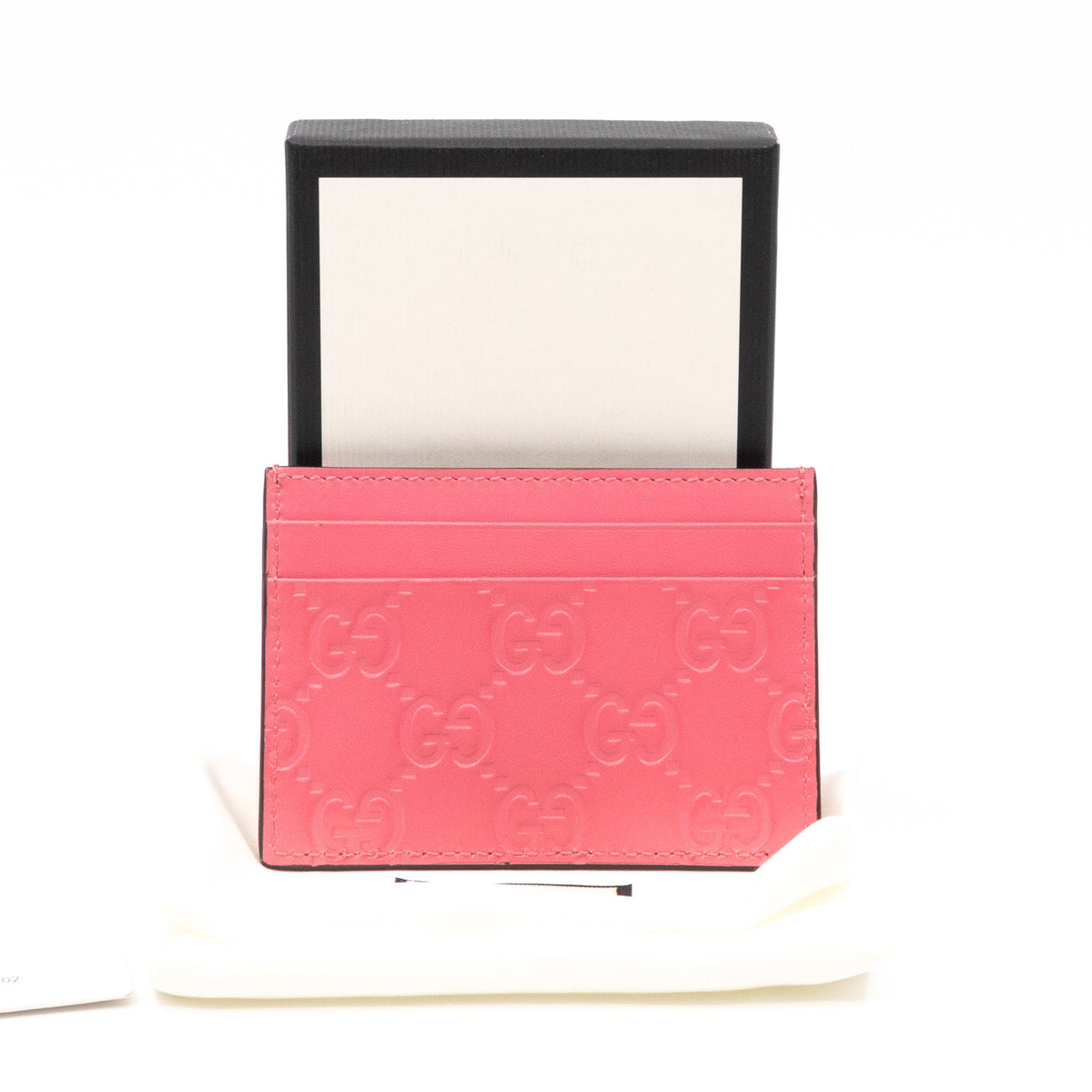 GG Embossed Card Case Pink Leather