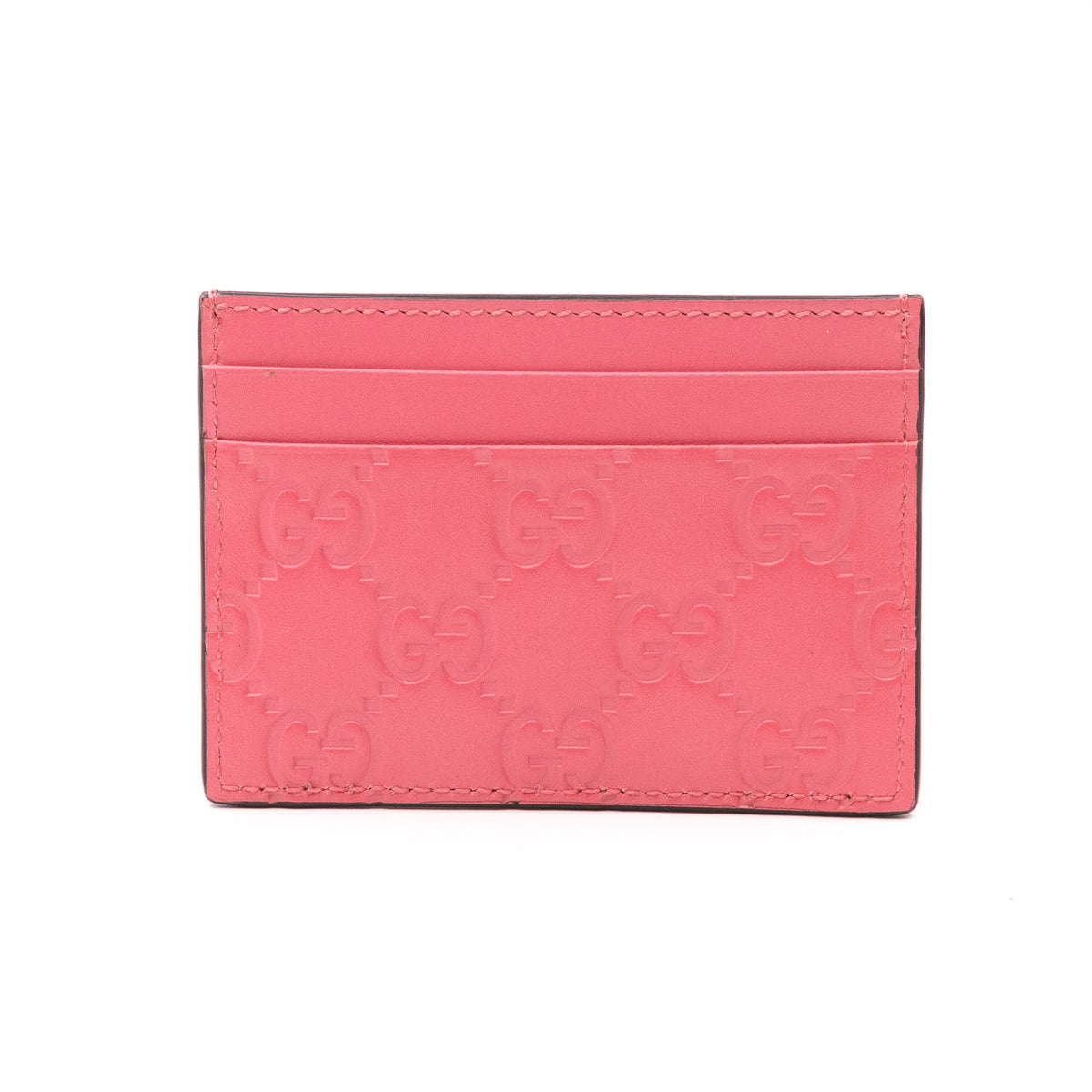 GG Embossed Card Case Pink Leather