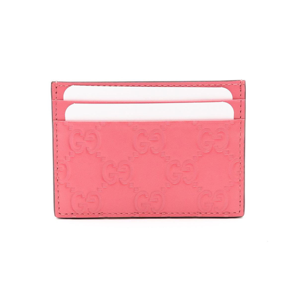 GG Embossed Card Case Pink Leather