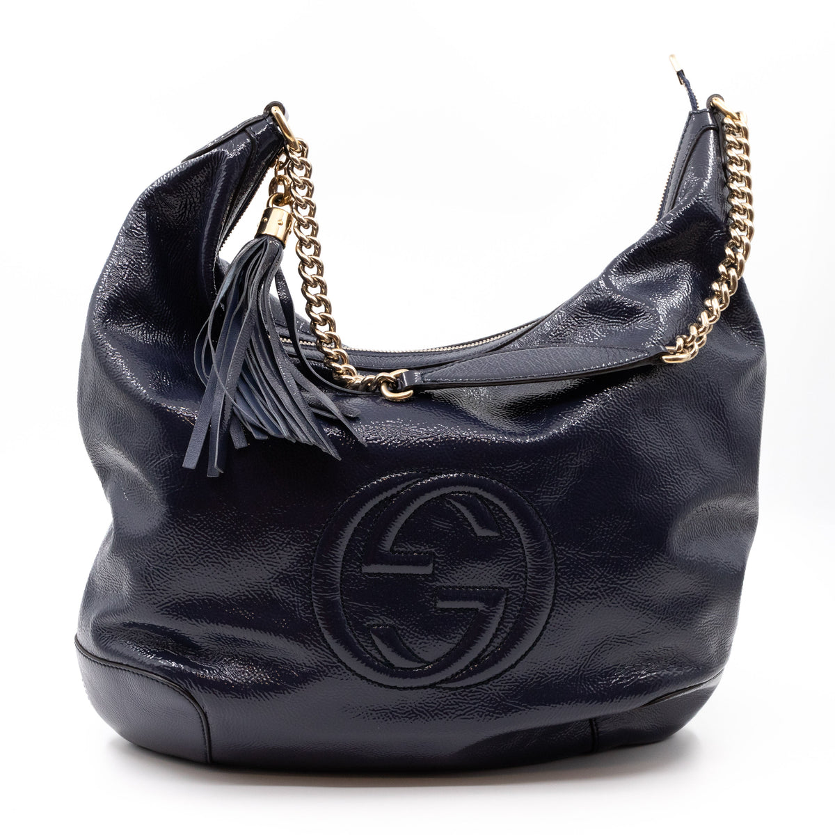 Soho Chain Hobo Crushed Patent Leather Blue
