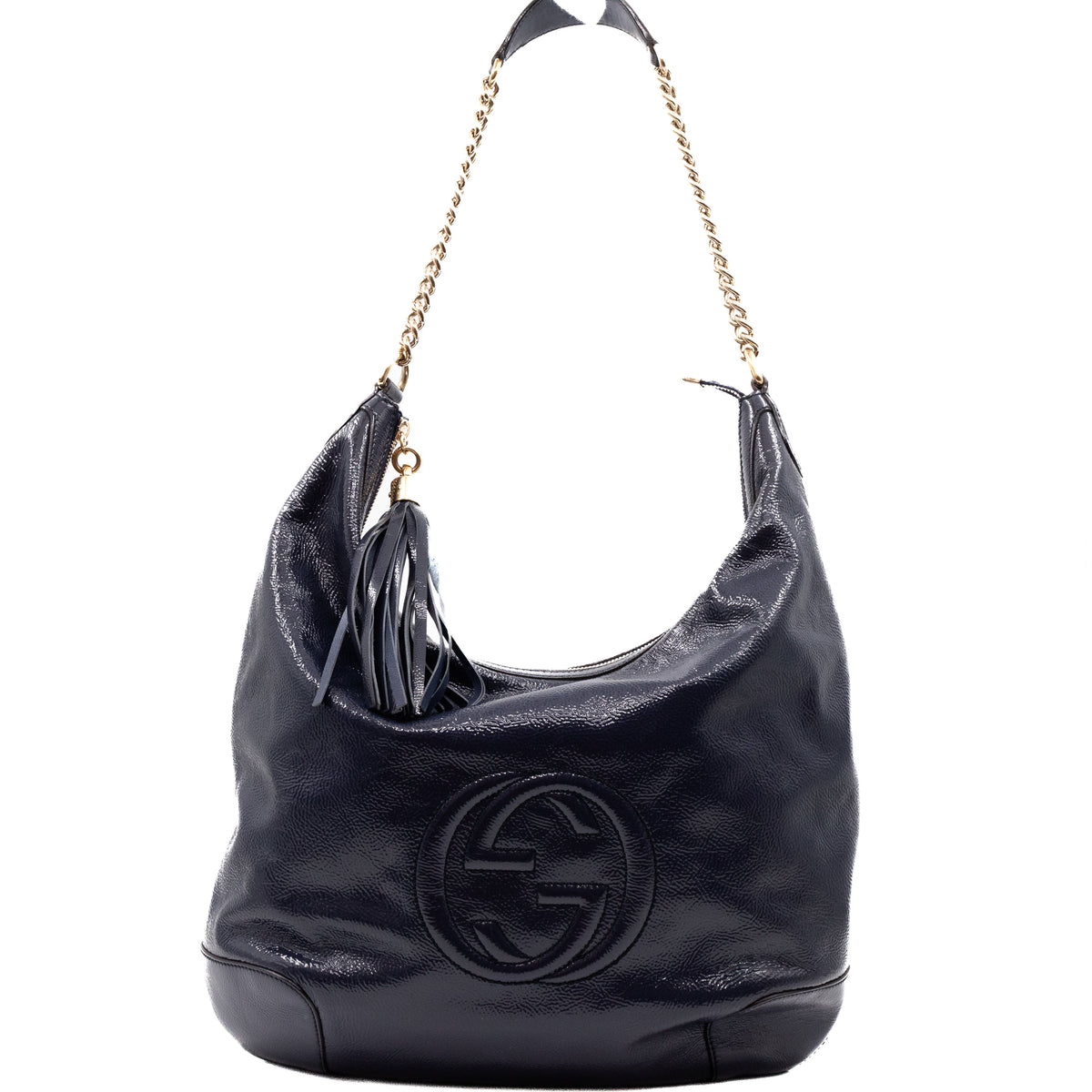 Soho Chain Hobo Crushed Patent Leather Blue