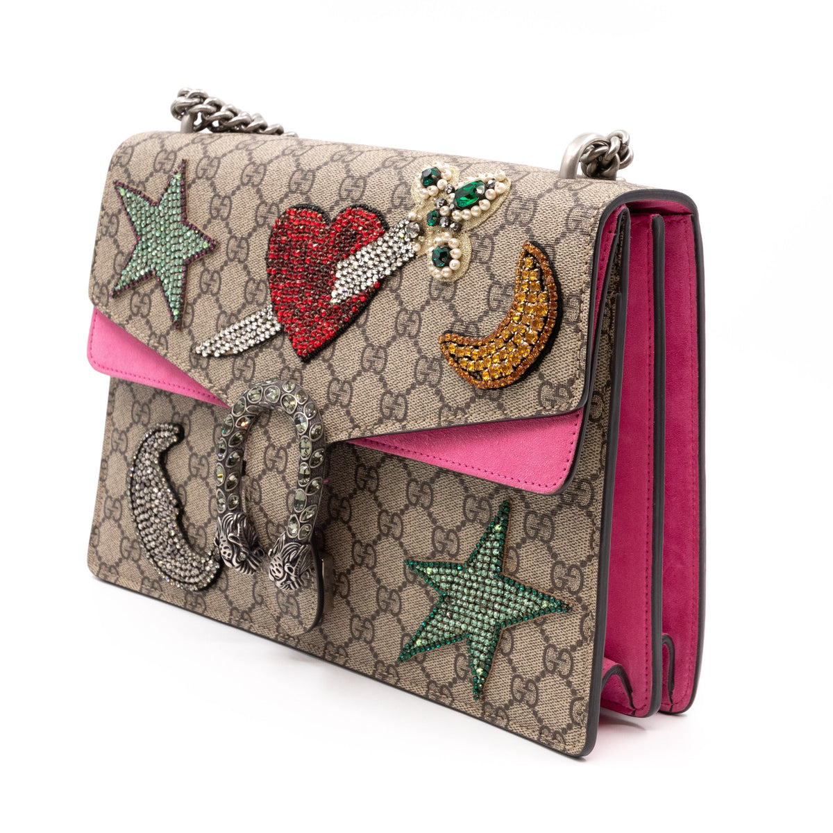 Dionysus Medium GG Supreme Pierced Heart Embroidered