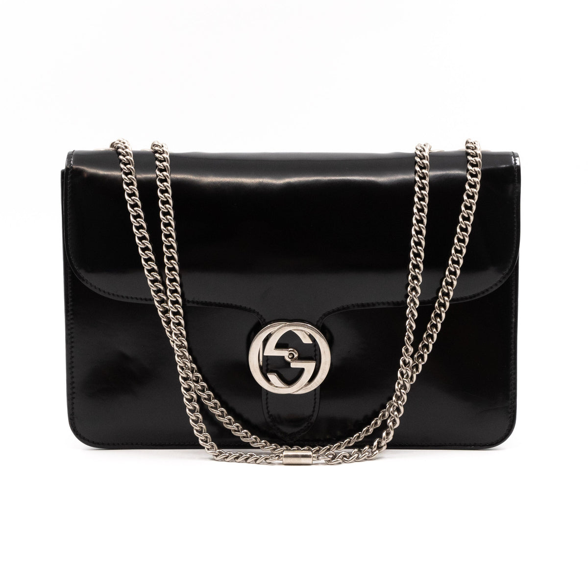 Interlocking GG Flap Bag Polished Calfskin Leather