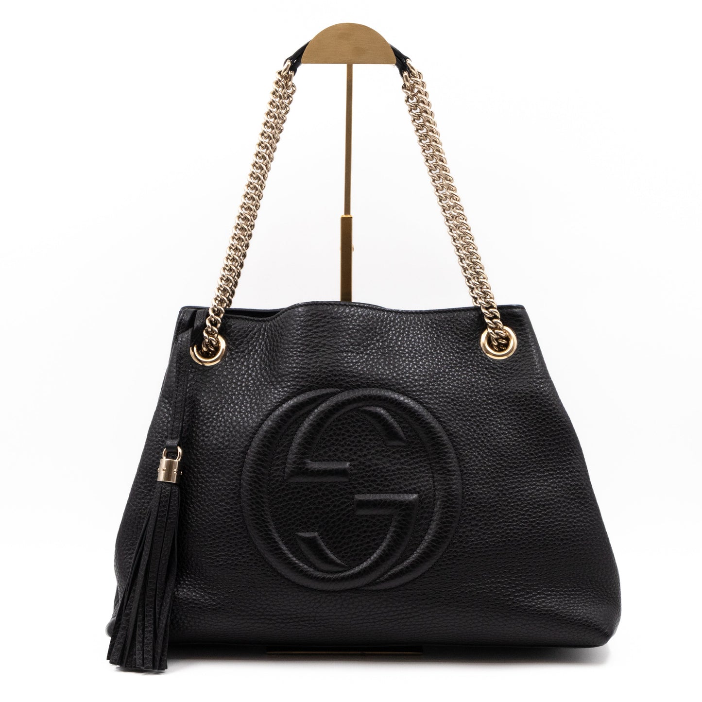 Soho Tassel Chain Tote Black Leather