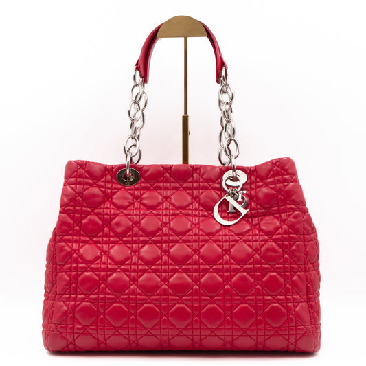 Medium Soft Shopping Tote Raspberry Red Cannage Leather