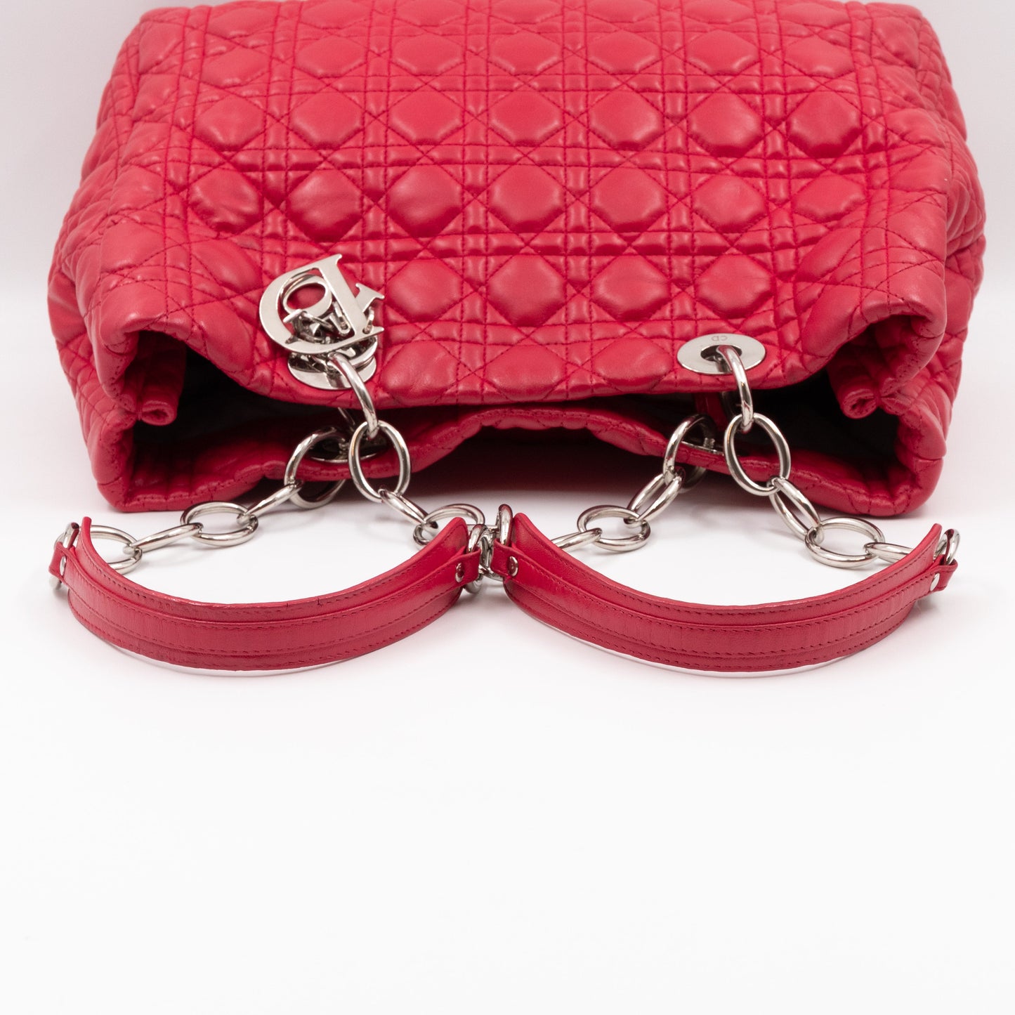 Medium Soft Shopping Tote Raspberry Red Cannage Leather