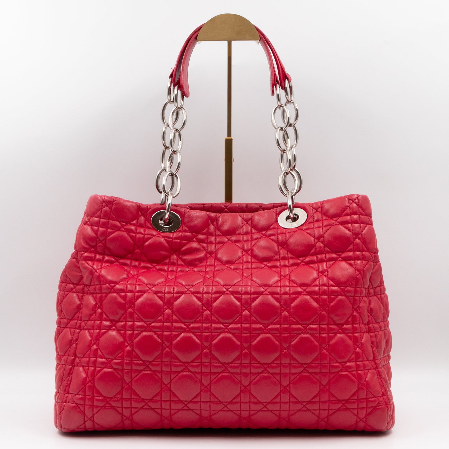 Medium Soft Shopping Tote Raspberry Red Cannage Leather