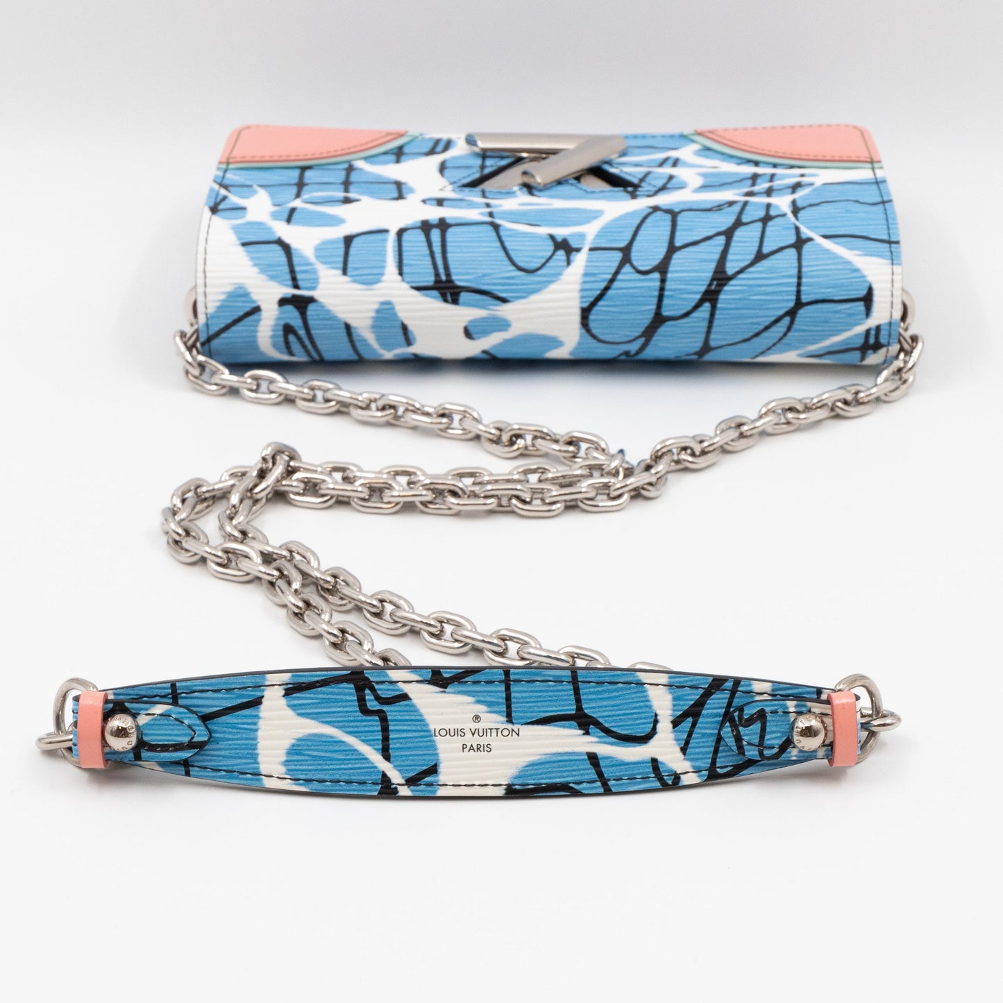 Twist Chain Wallet Aqua Print Epi Leather