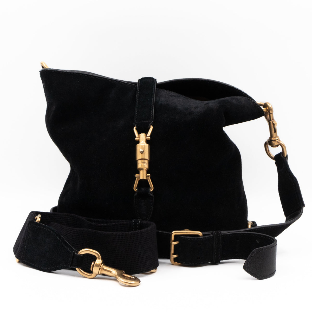 Small Jackie Soft Bucket Bag Black Suede Leather