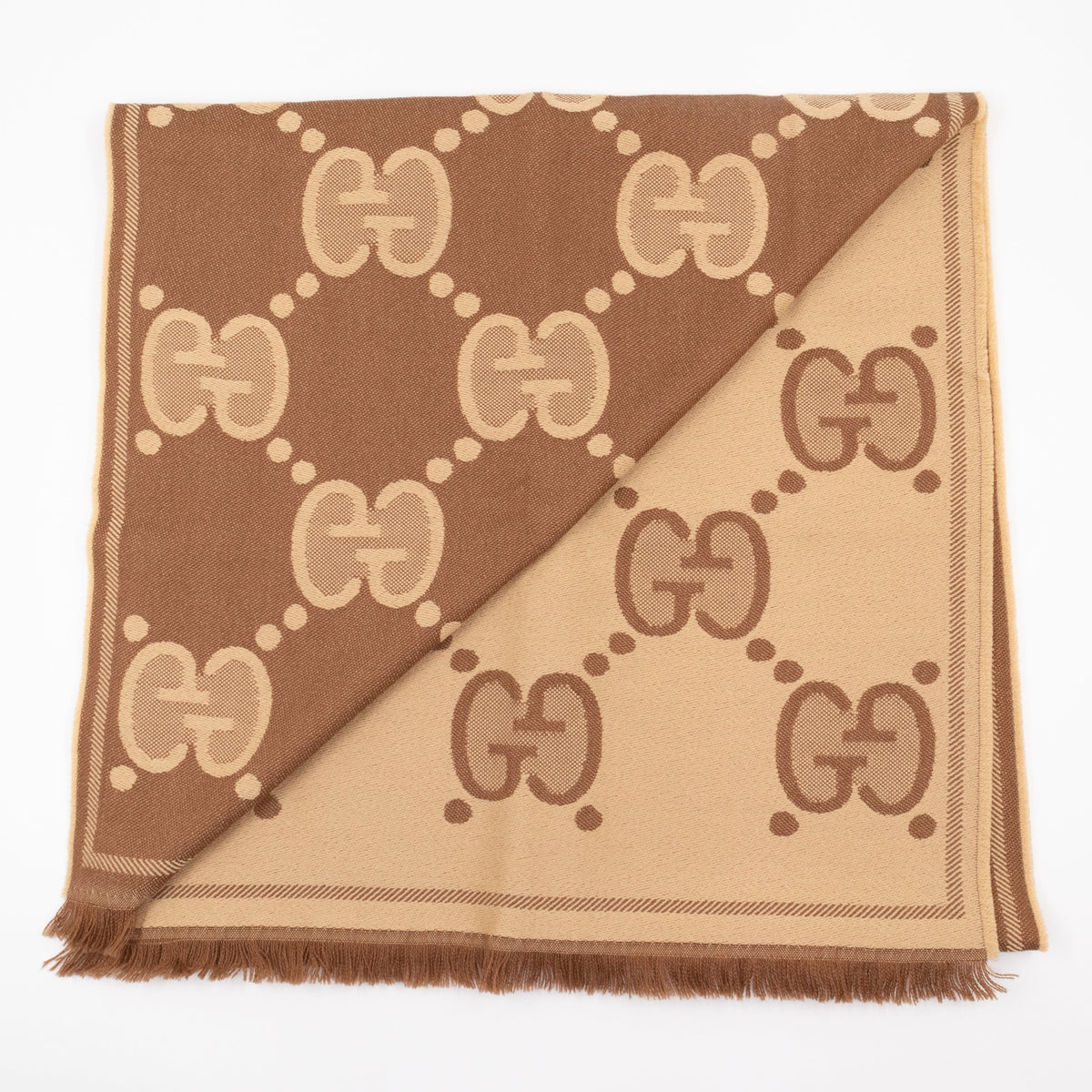 GG Wool Jacquard Scarf Beige & Brown