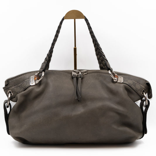 Gucci Bamboo Bar Shoulder Bag Grey Leather