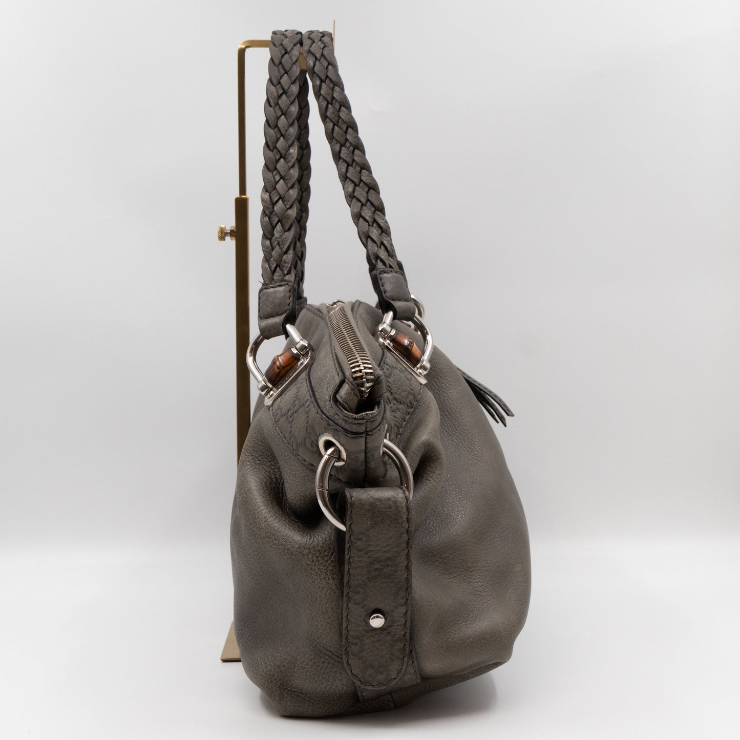Gucci Bamboo Bar Shoulder Bag Grey Leather
