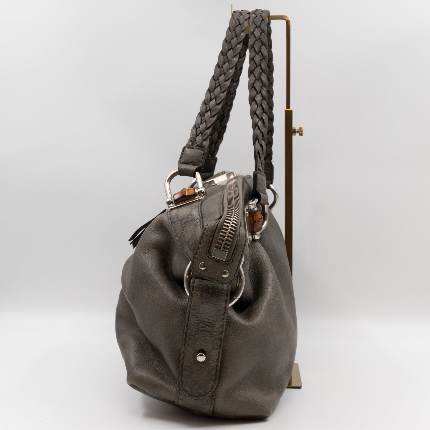 Gucci Bamboo Bar Shoulder Bag Grey Leather