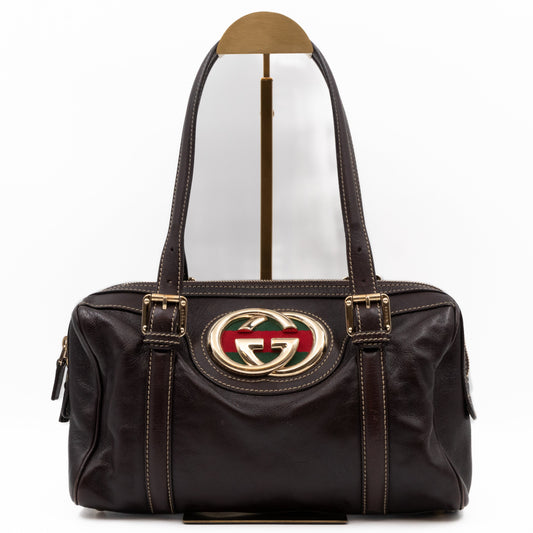 Britt Web Boston Bag Brown Leather