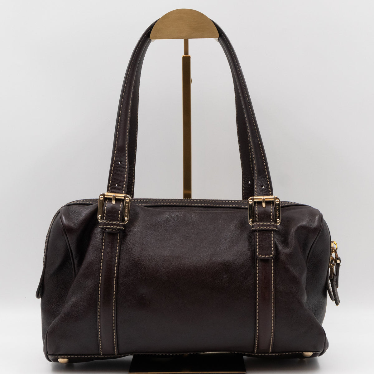 Britt Web Boston Bag Brown Leather
