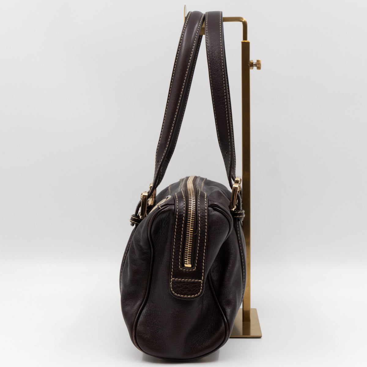 Britt Web Boston Bag Brown Leather