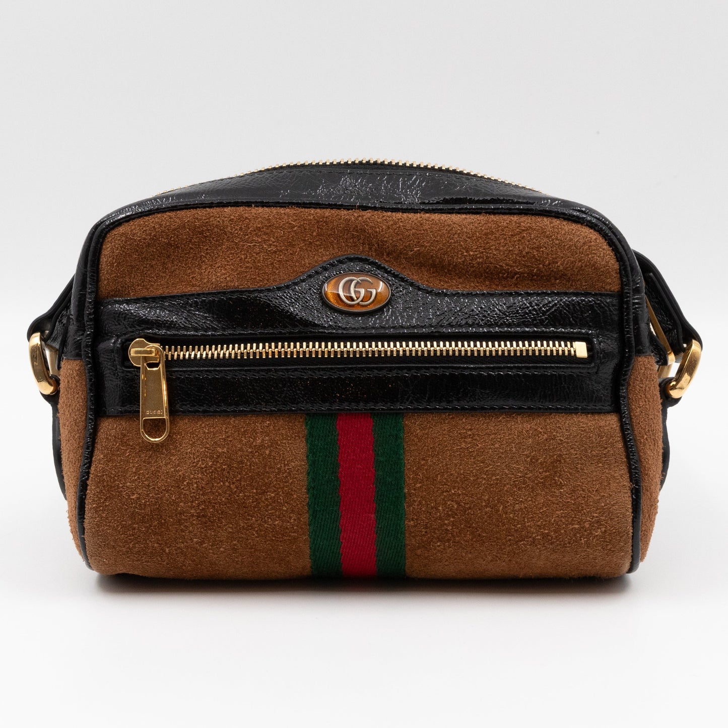 Mini Ophidia Web Crossbody Brown Suede Black Leather