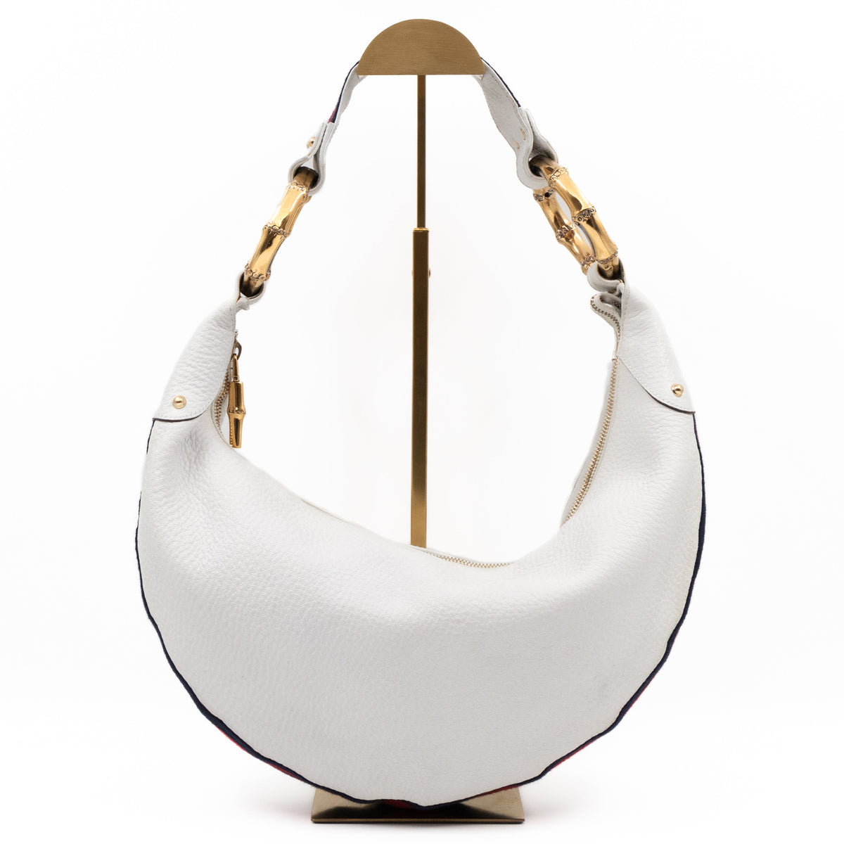 Bamboo Ring Half Moon Hobo Bag White Leather