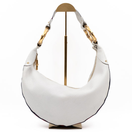 Bamboo Ring Half Moon Hobo Bag White Leather