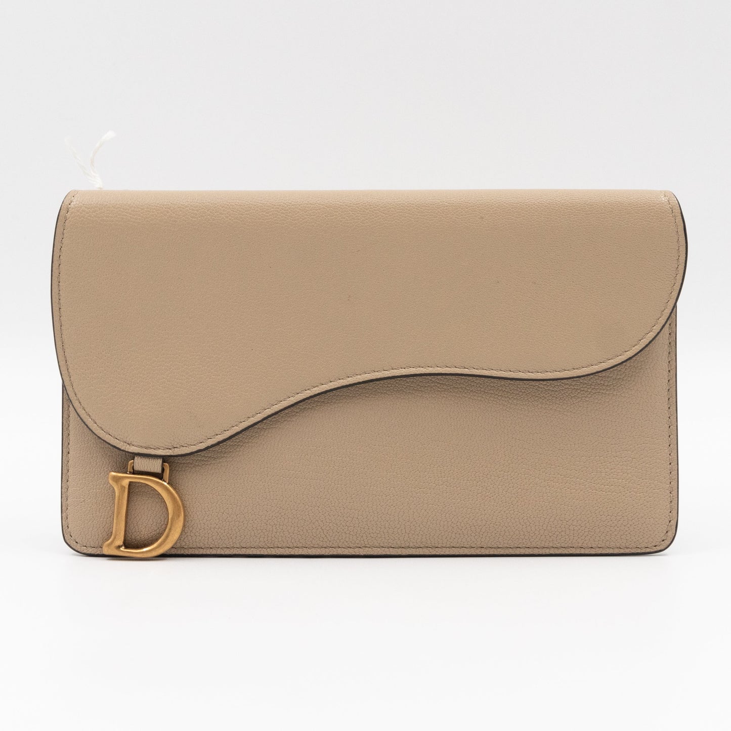 Large Saddle Flap Zipped Wallet Beige Leather
