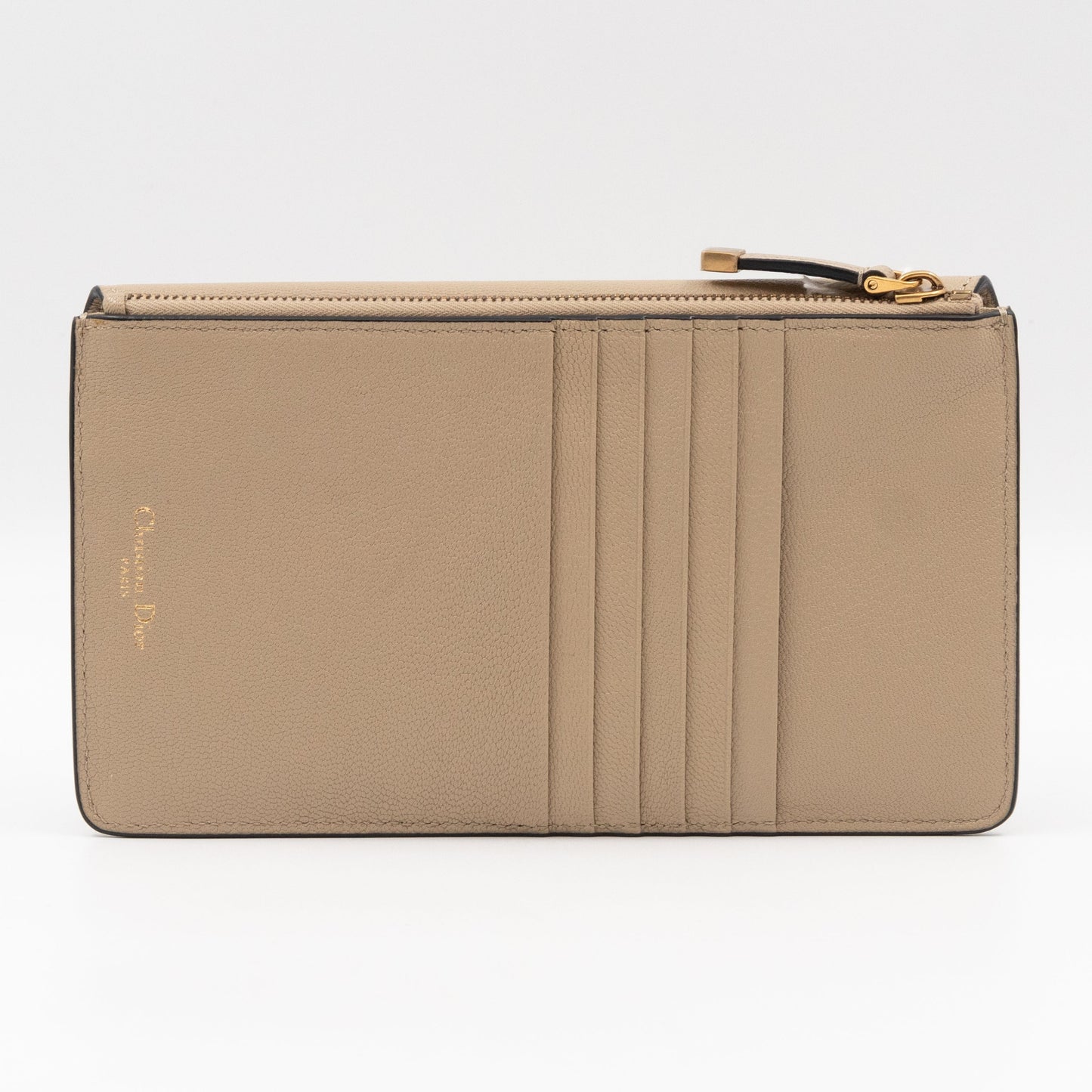 Large Saddle Flap Zipped Wallet Beige Leather