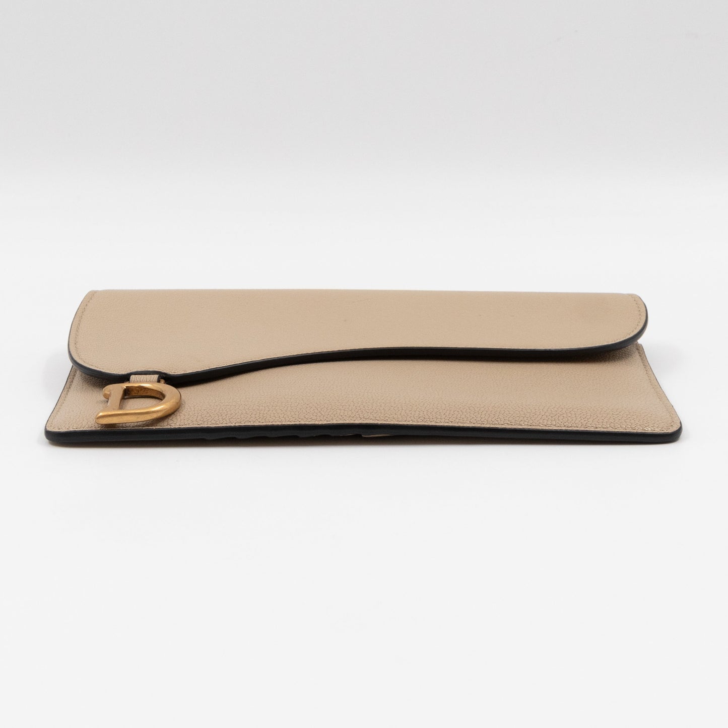 Large Saddle Flap Zipped Wallet Beige Leather