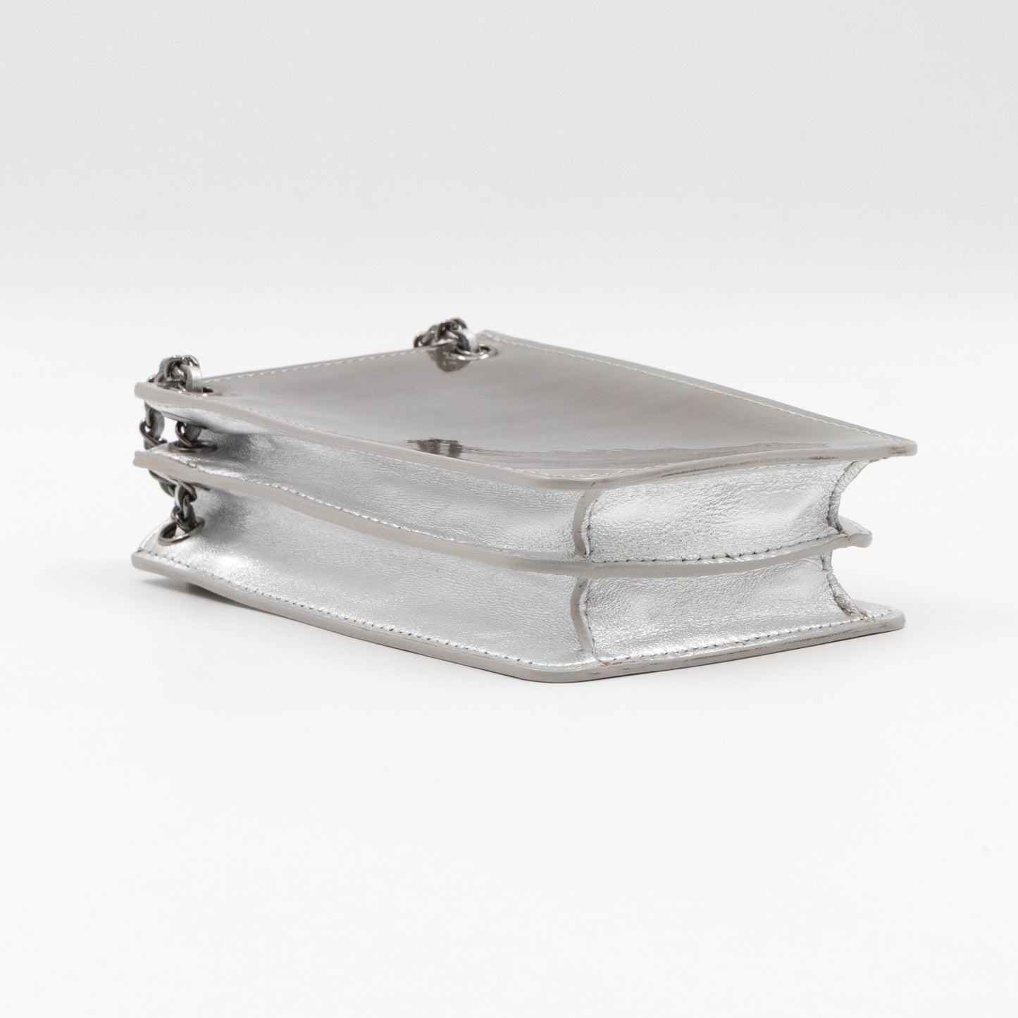 CC Phone Holder Crossbody Bag Silver Metallic Patent Leather