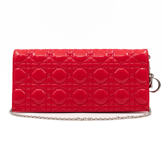 Lady Dior Clutch with Chain Red Cannage Patent Leather