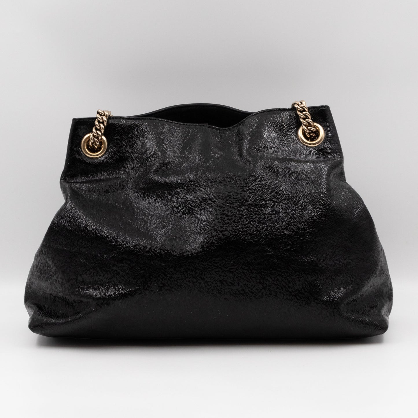 Soho Tassel Chain Tote Crumpled Black Patent Leather