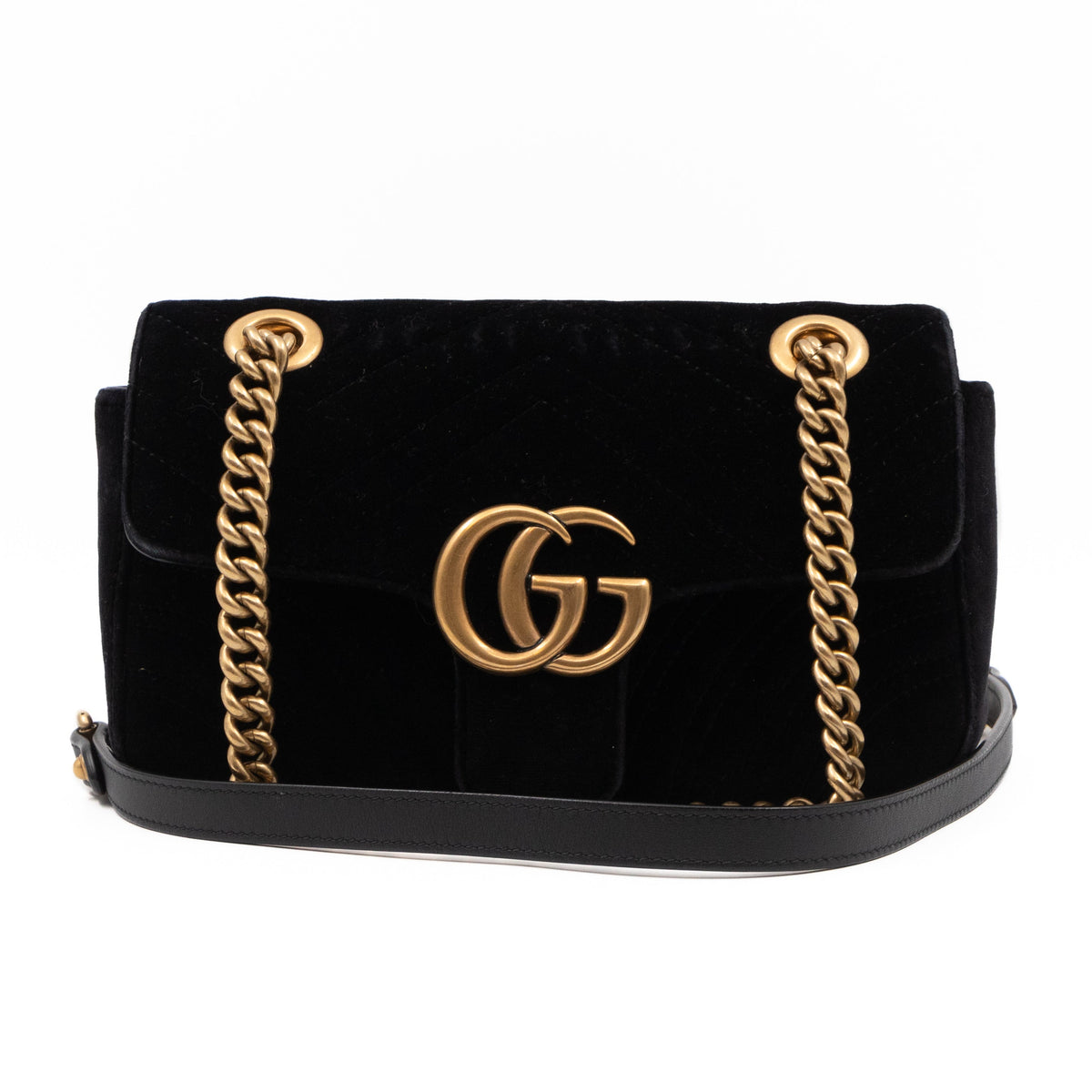 GG Marmont Flap Mini Black Velvet Aged Gold