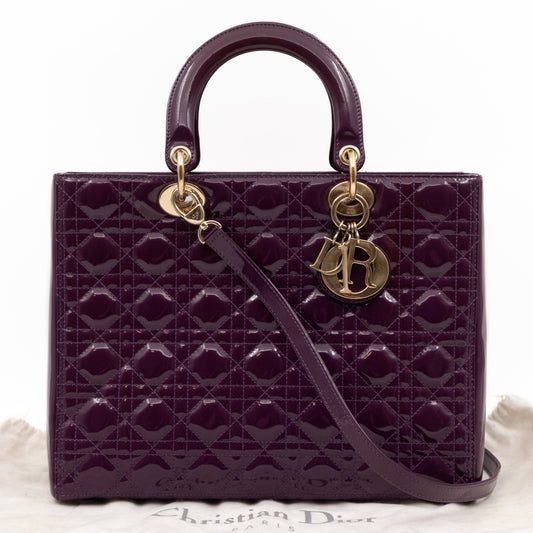 Lady Dior Large Purple Patent Leather