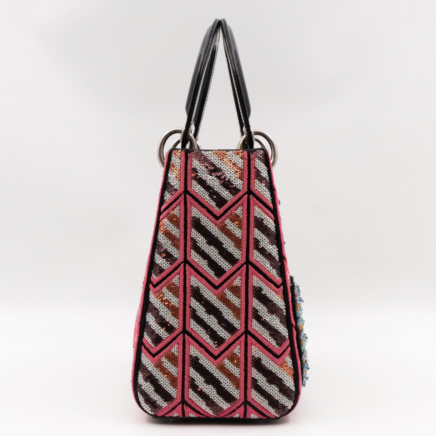 Lady Dior Medium Sequins Pink Black Patent Leather